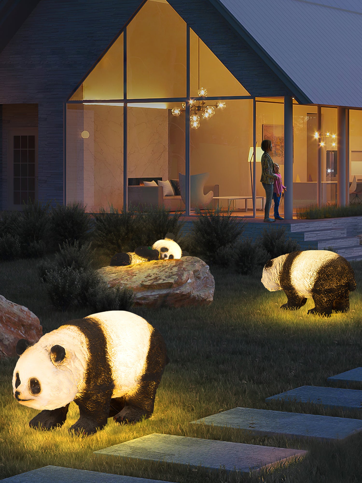 Panda Resin Outdoor Garden Lamp