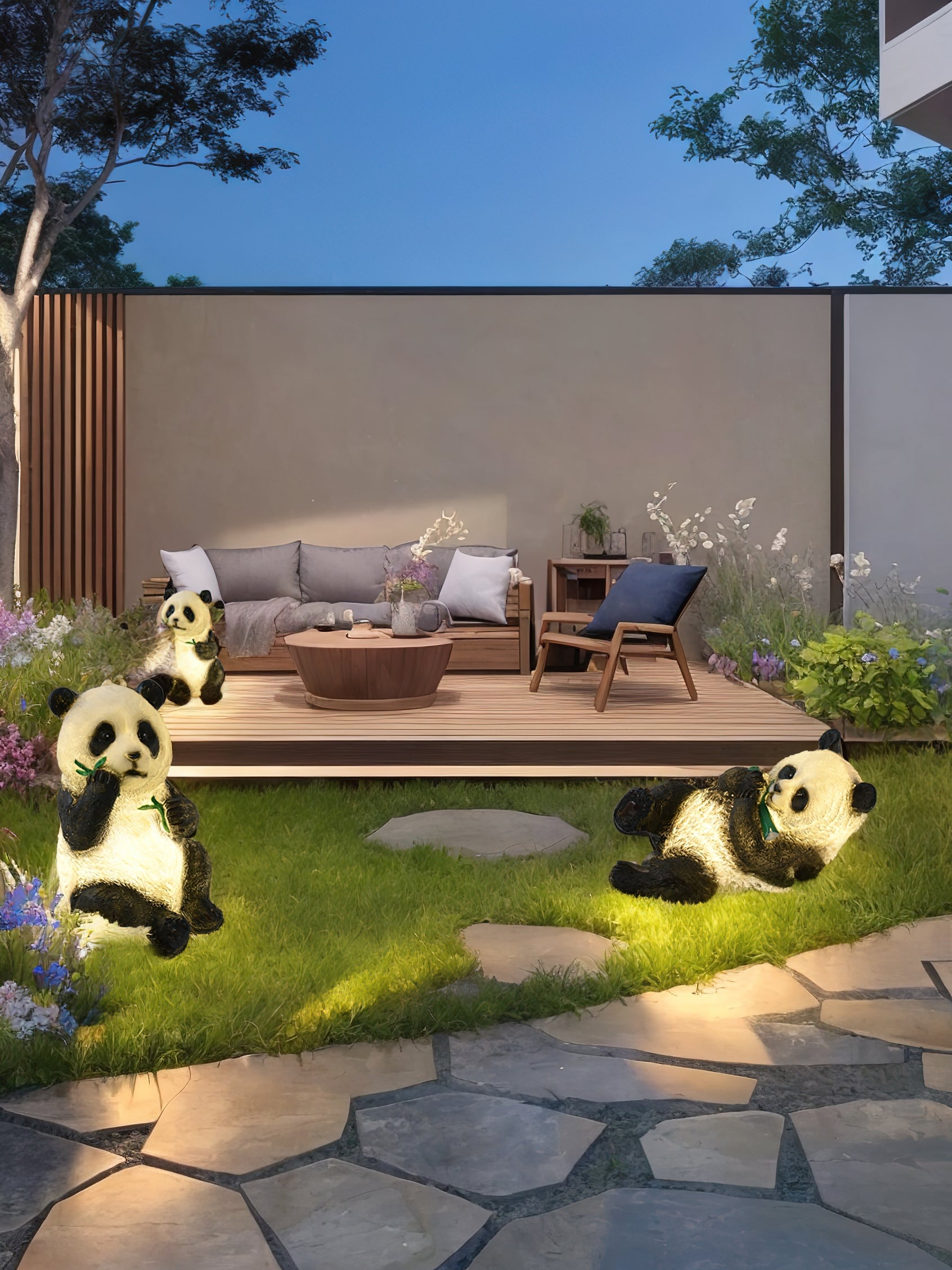 Panda Resin Outdoor Garden Lamp