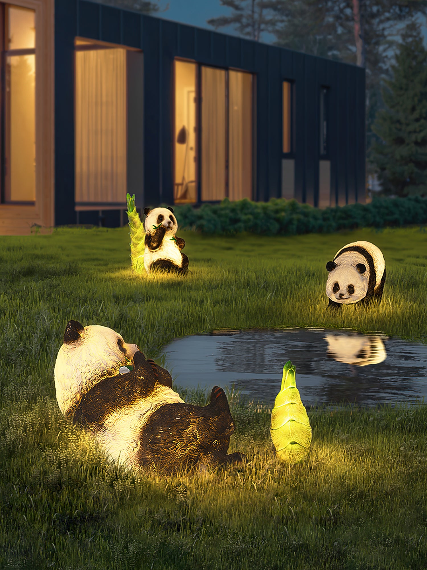 Panda Resin Outdoor Garden Lamp