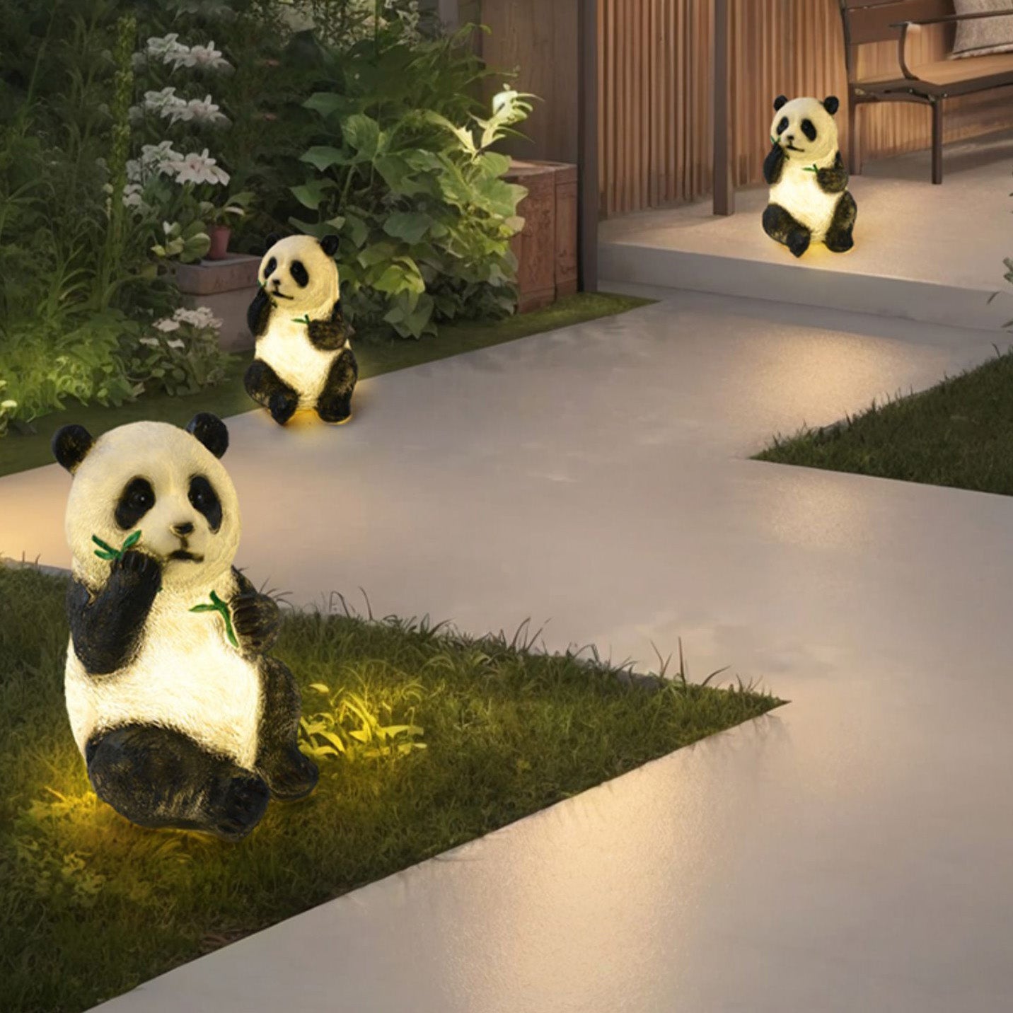 Panda Resin Outdoor Garden Lamp
