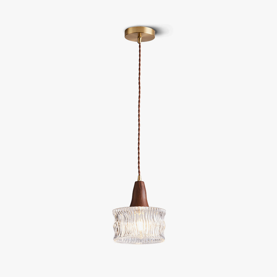 Walnut Glass Carved Pendant Light