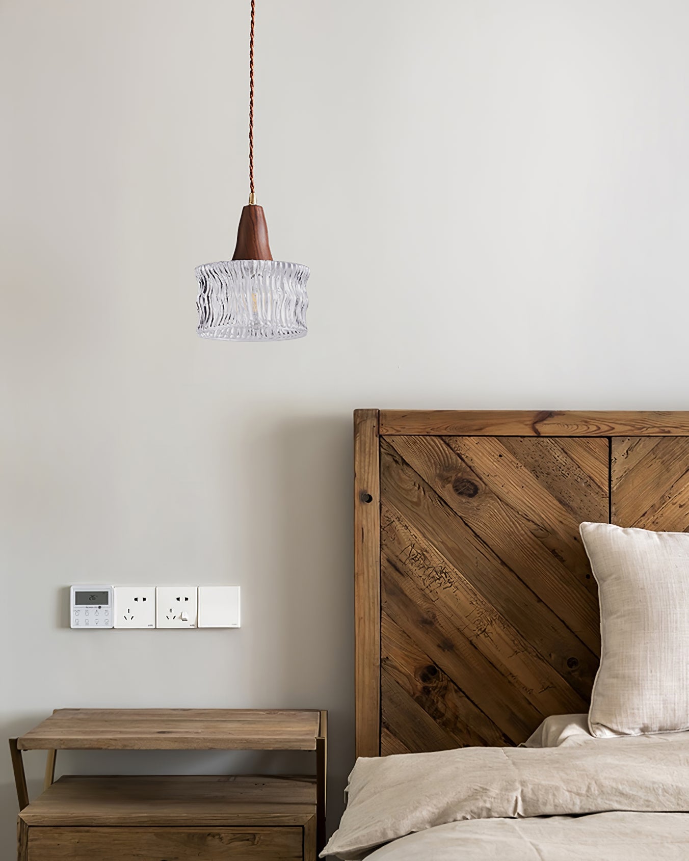 Walnut Glass Carved Pendant Light