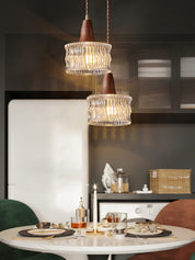 Walnut Glass Carved Pendant Light