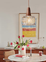 Walnut Glass Carved Pendant Light