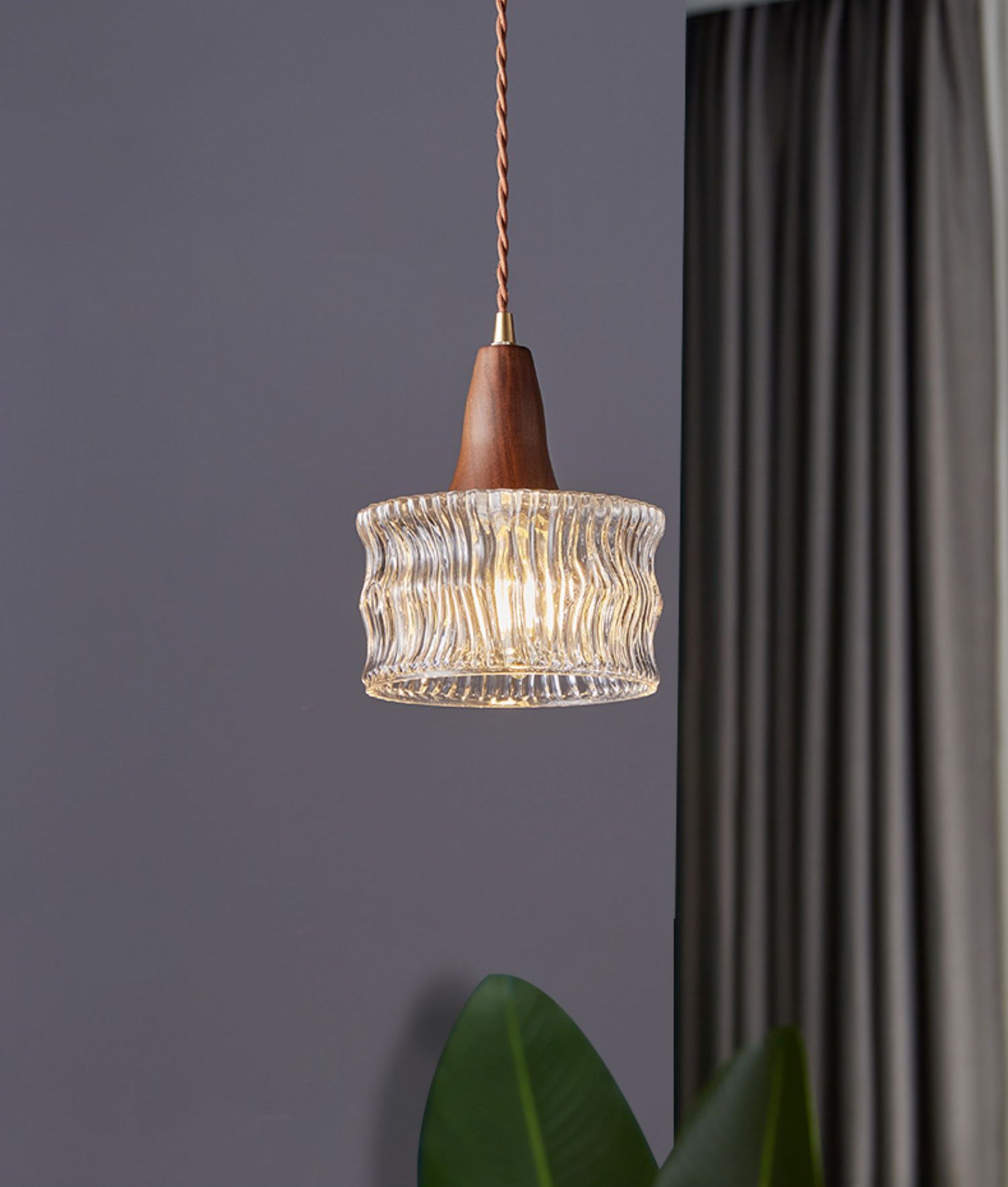 Walnut Glass Carved Pendant Light