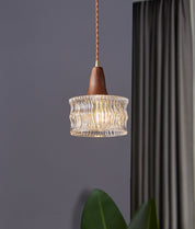 Walnut Glass Carved Pendant Light