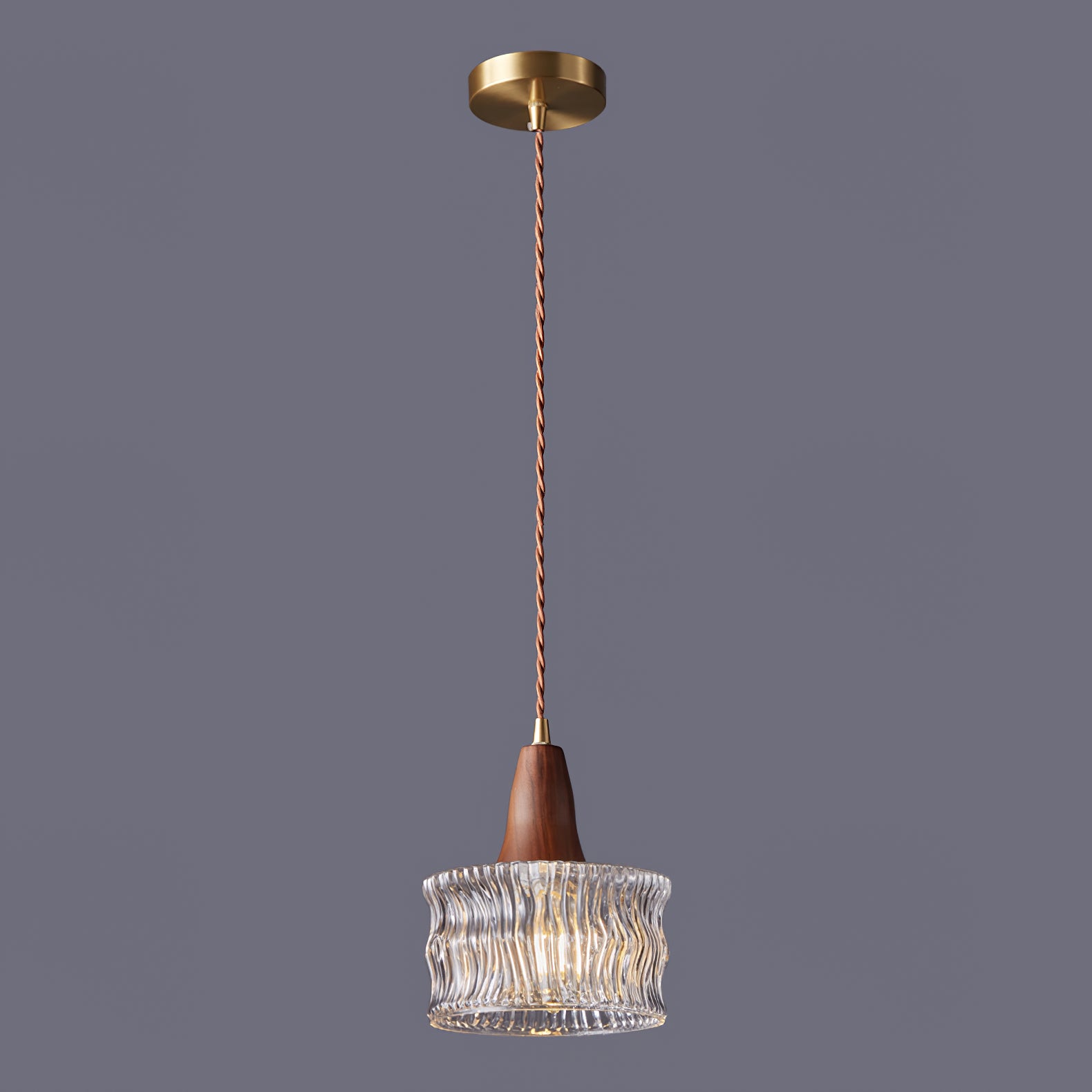 Walnut Glass Carved Pendant Light