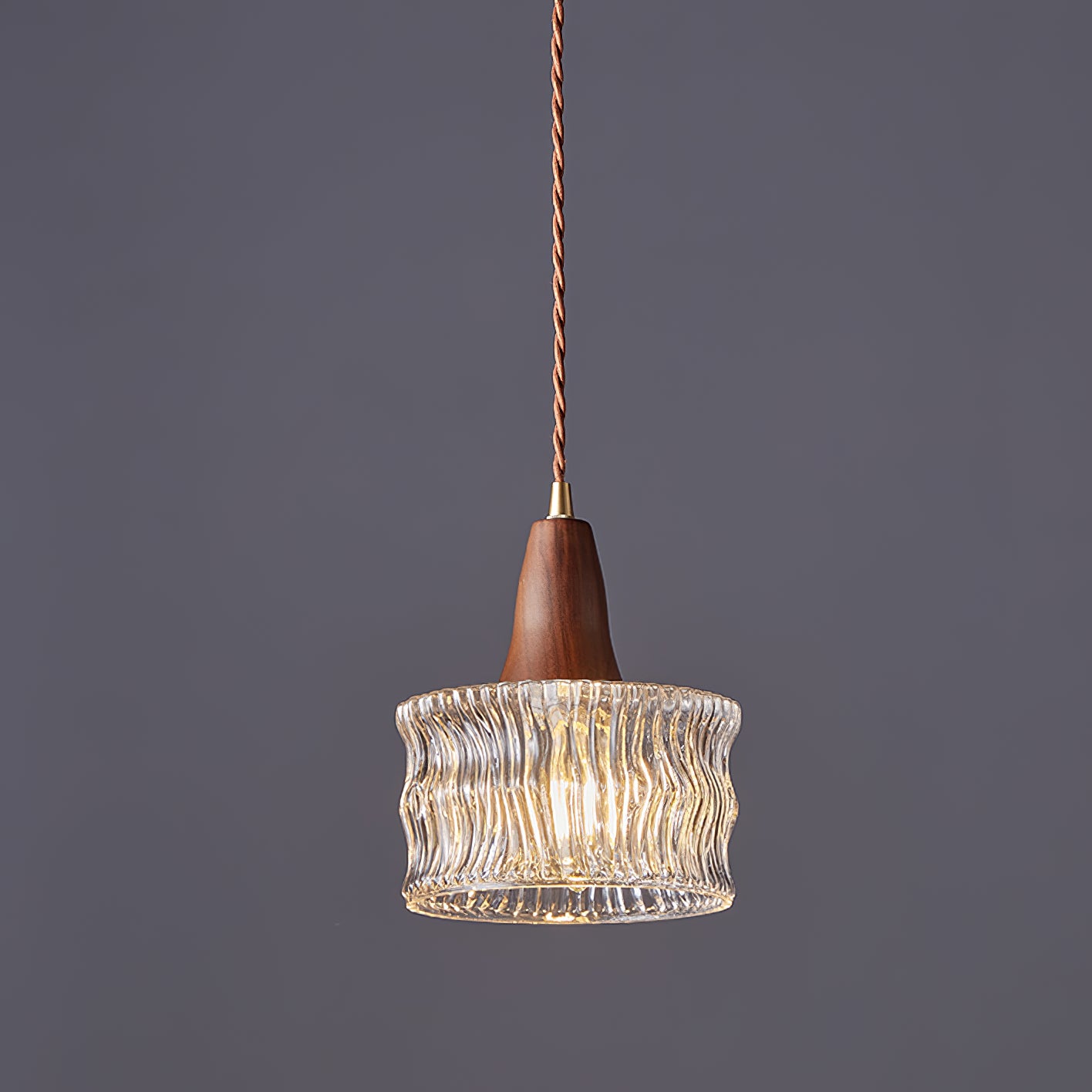 Walnut Glass Carved Pendant Light