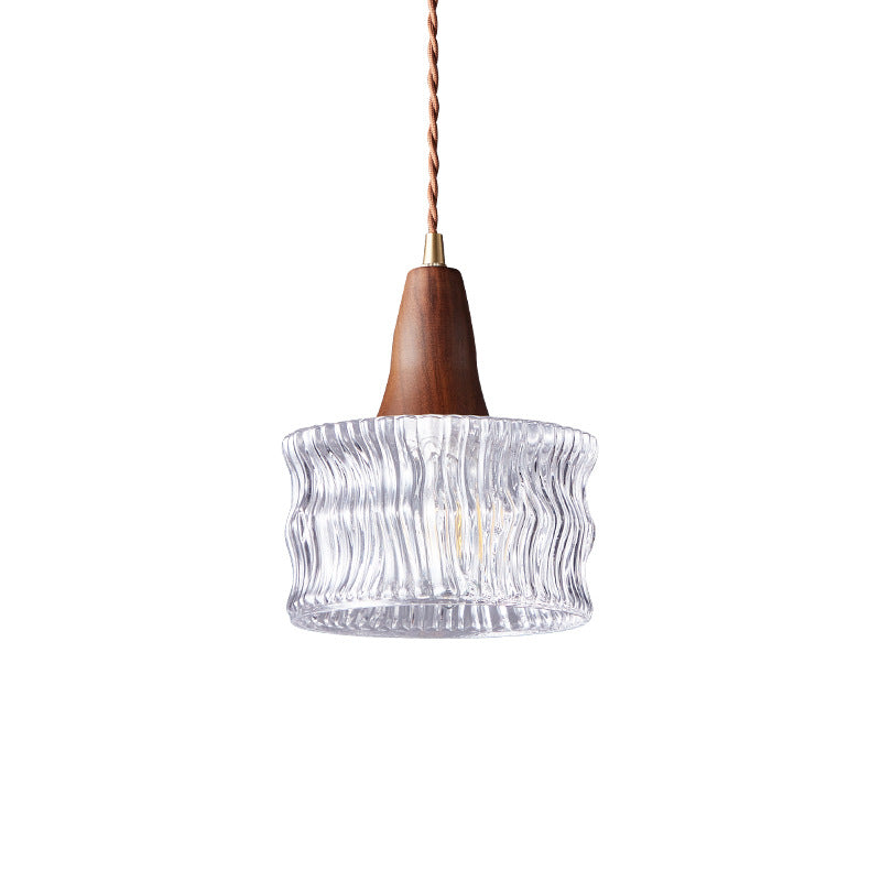 Walnut Glass Carved Pendant Light