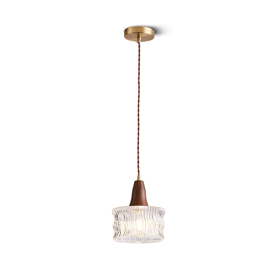 Walnut Glass Carved Pendant Light
