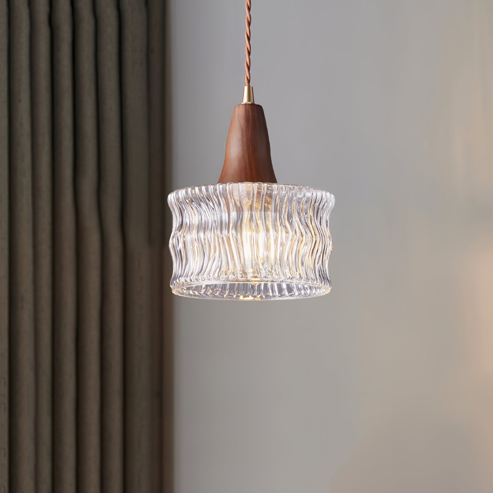 Walnut Glass Carved Pendant Light