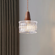 Walnut Glass Carved Pendant Light