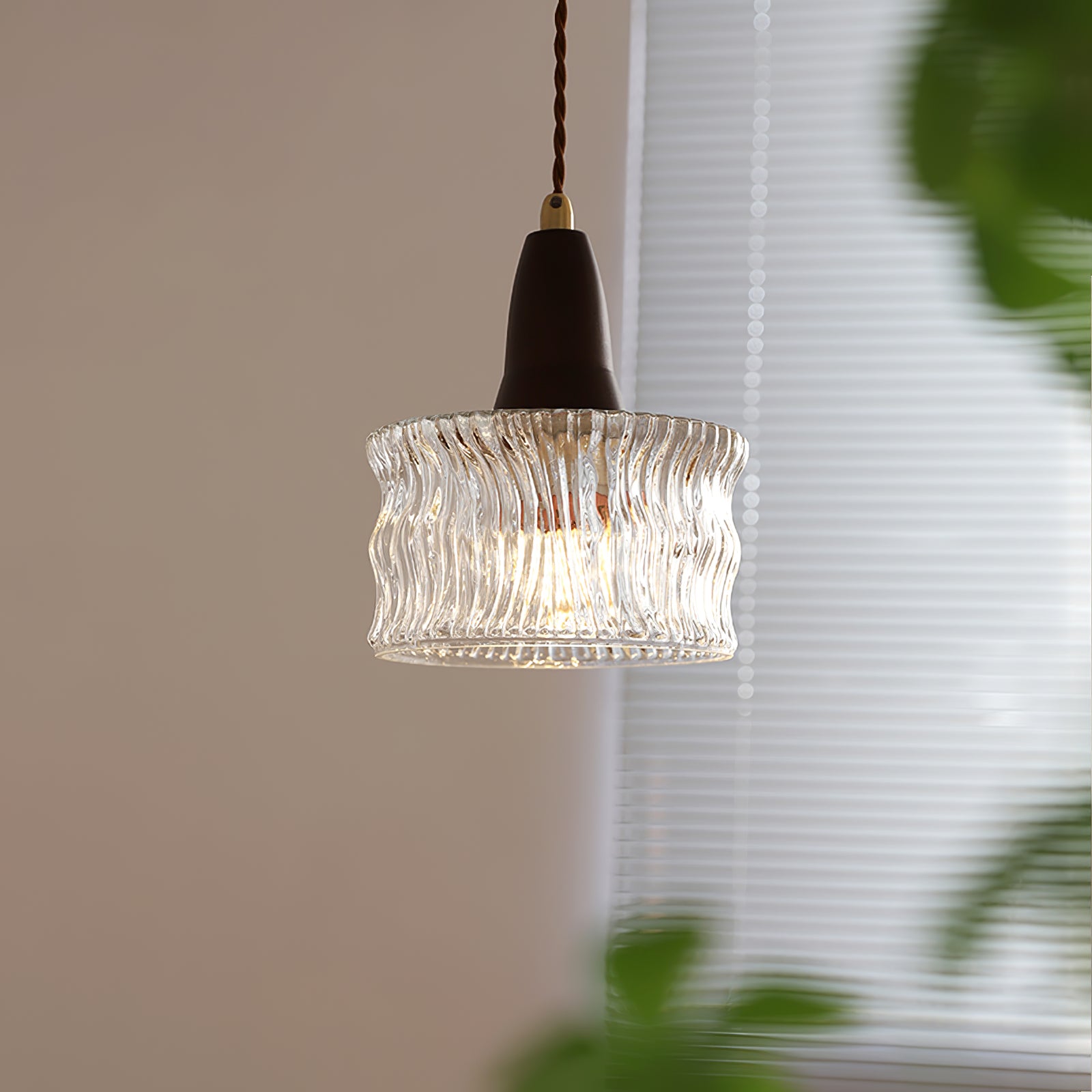 Walnut Glass Carved Pendant Light