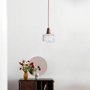 Walnut Glass Carved Pendant Light