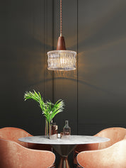 Walnut Glass Carved Pendant Light