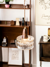 Walnut Glass Carved Pendant Light