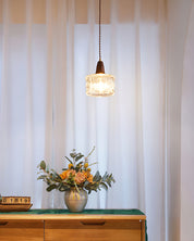 Walnut Glass Carved Pendant Light