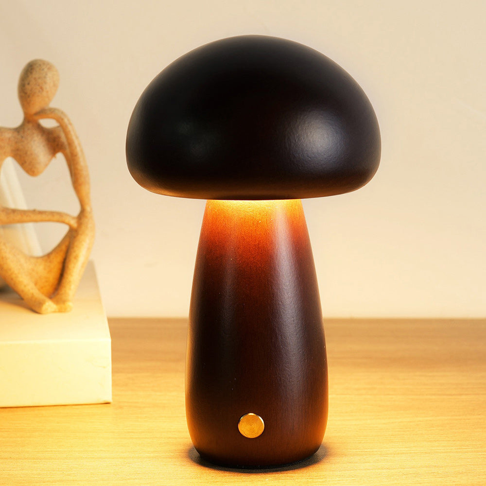 Wooden Mushroom Table Lamp (Built-in Battery)