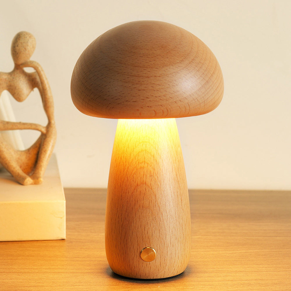 Wooden Mushroom Table Lamp (Built-in Battery)