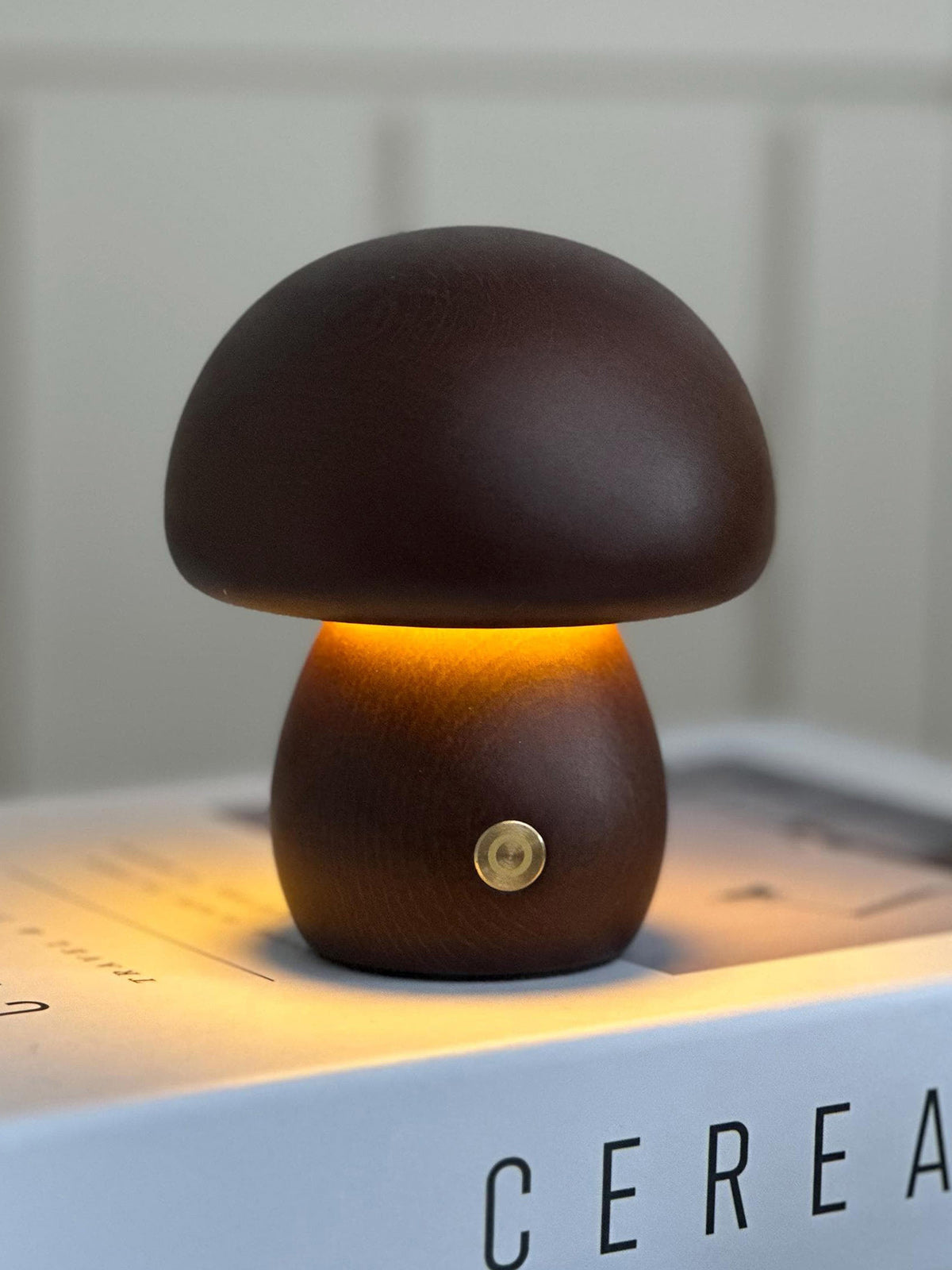 Wooden Mushroom Table Lamp (Built-in Battery)