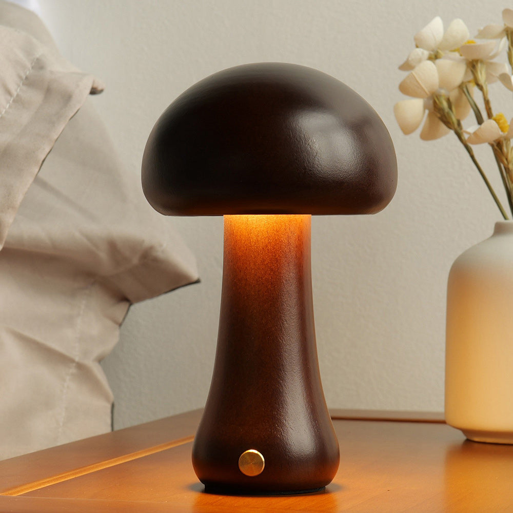 Wooden Mushroom Table Lamp (Built-in Battery)