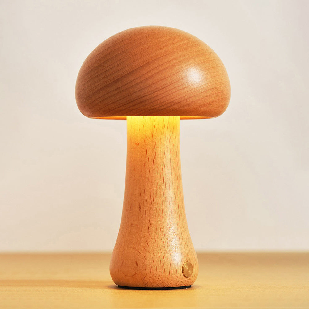 Wooden Mushroom Table Lamp (Built-in Battery)