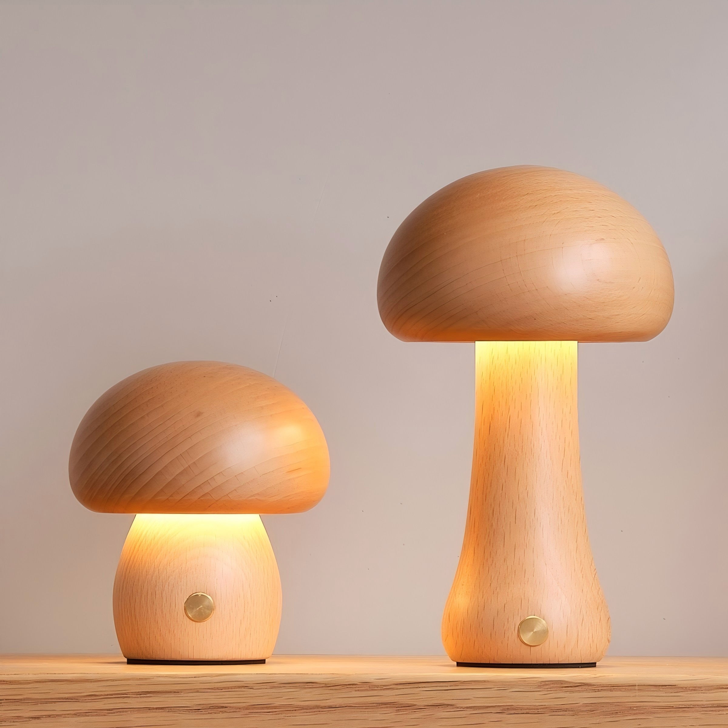 Wooden Mushroom Table Lamp (Built-in Battery)